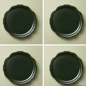 Hearth & Hand *Set of 4* 10.5" Stoneware Carved Edge Dinner Plate Holiday Green